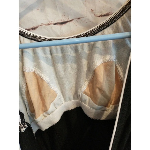 Vintage Sz Small One Piece Swim Romper Shorts Swimsuit Black built in bra pocket - Picture 5 of 6